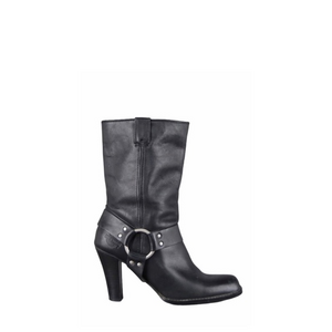 Harley Davidson Harness Buckle Black Leather Moto Heeled Mid-Calf Boots‎ 6.5